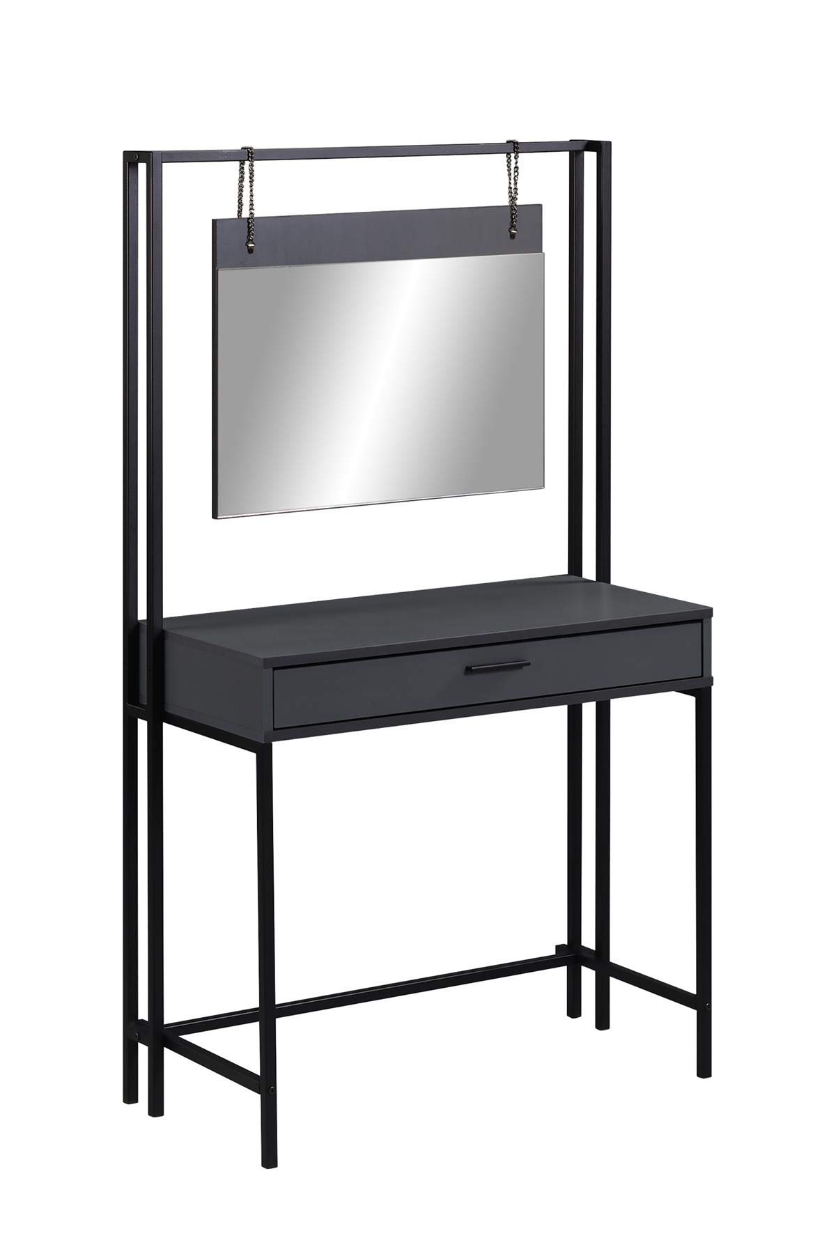 Timber Art Design UK Dressing Table Vanity Makeup Table Set with Mirror & Drawer Ash Oak Effect Modern Furniture for Bedroom, Living Room, Home, Dark Grey - W84cm x H150cm x D40cm