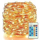 Moobibear LED Decorative Fairy String Lights 66ft 200 LEDs Dimmable Outdoor/Indoor Starry String Lights, Warm White Copper Lights with Remote Control for Garden Room Patio Party Valentines Day Decor
