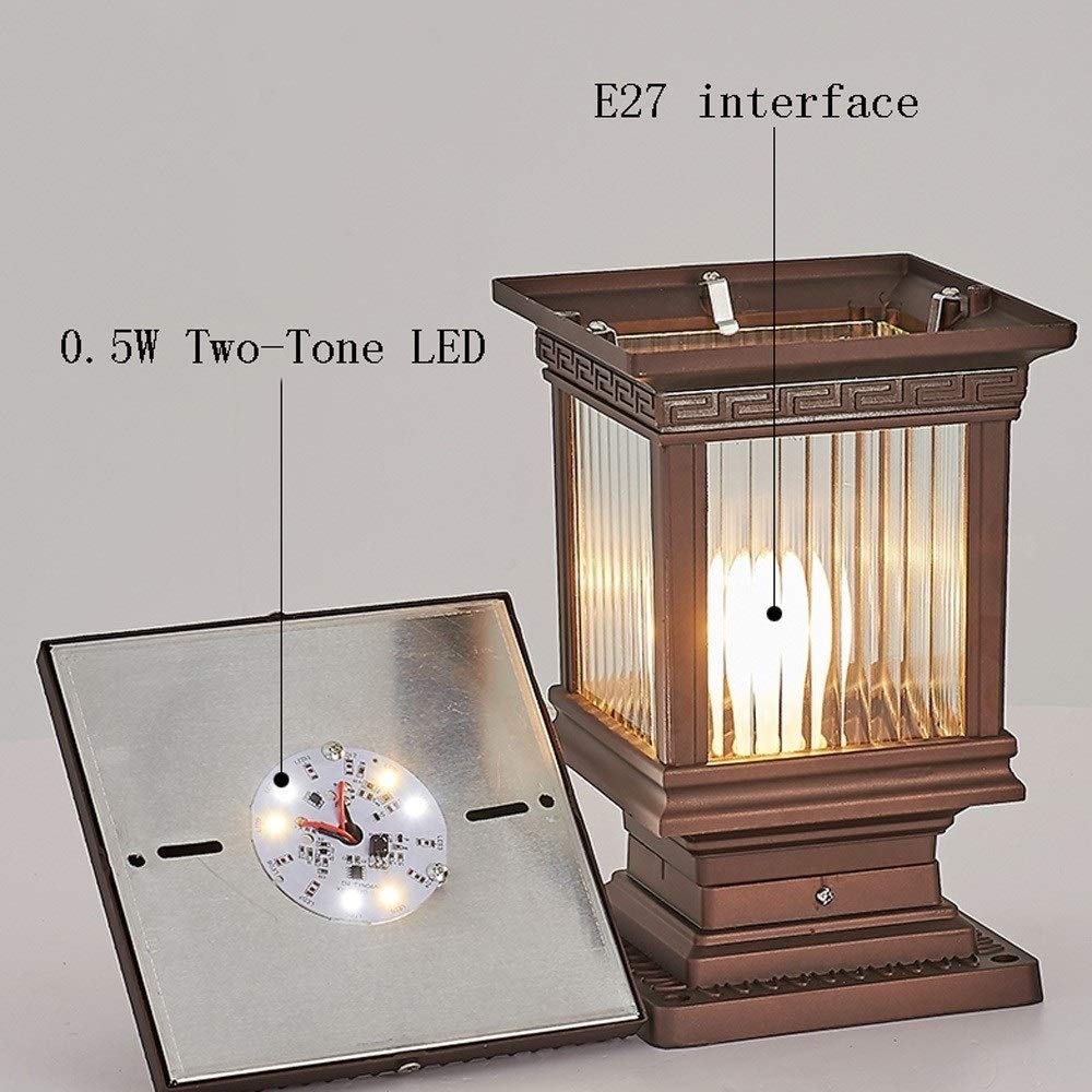 Solar-Pfosten für den Außenbereich, wasserdicht, aus Aluminium, Zündung E27, Retro, Villa, Terrasse, Außenbereich, Säule, Laternen, Lampe, klassisch, Braun, Gemeinschaft, Terrasse, Landschaft