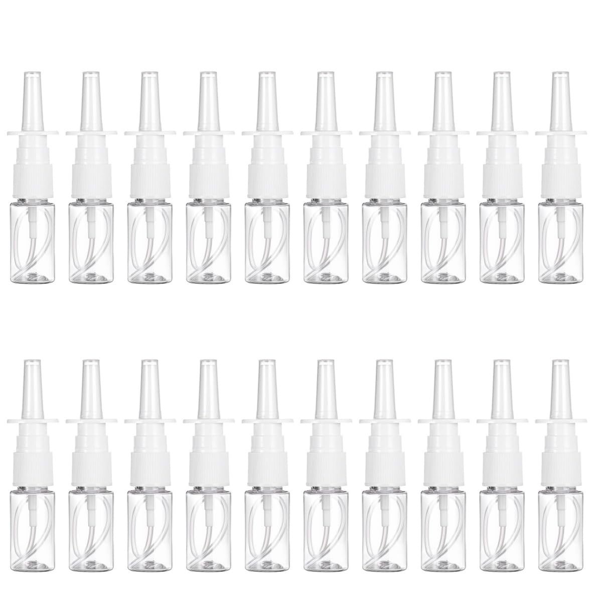 Nessbabus 20 Pack Nasal Spray Bottles, 10ml Refillable Empty Mist Spray Bottles, PET & PP Portable Travel Container, Leak Proof Small Spray Vials for Saline, Essential Oil, Perfume, Cosmetics