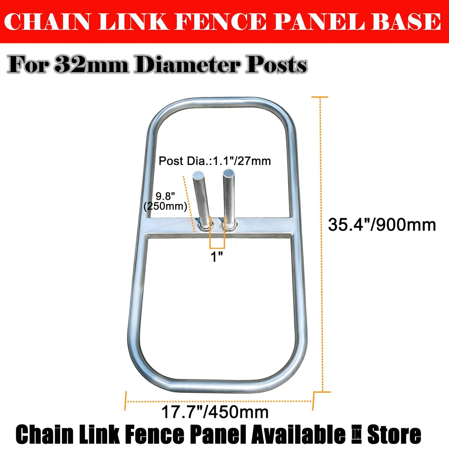 Chain Link Fence Panel Base for 32mm Diameter Posts, Metal Fence Stands - Heavy-Duty Galvanized Steel Supports for Chain-Link Fencing for Events, Construction Sites (2-Pack)