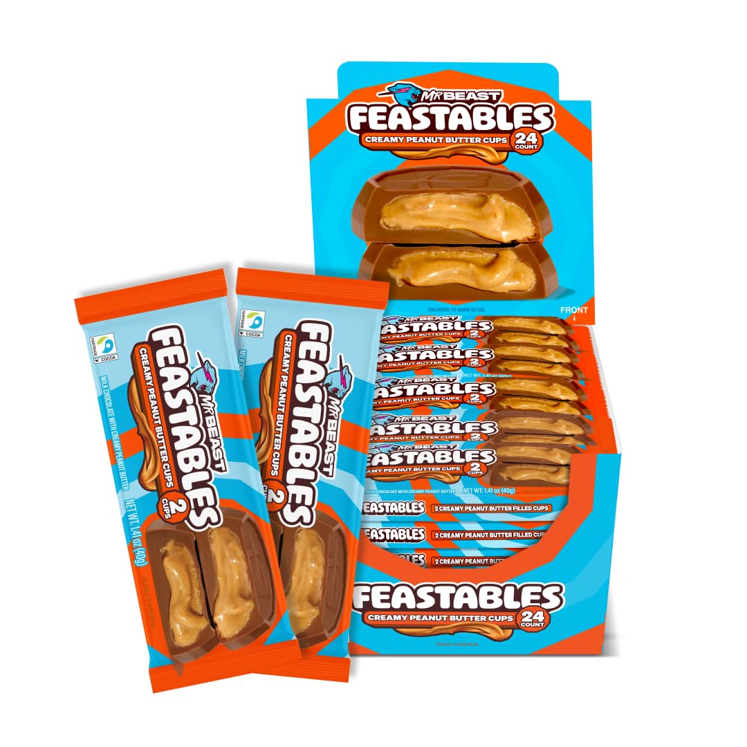 FeastablesMrBeast Peanut Butter Cups, Milk Chocolate & Creamy Peanut Butter Filling, Cups for Adults & Kids, Chocolate for Halloween Candy, Snacks, Gifts, or Dessert, Fairtrade Cocoa, 2 Pk, 24 CountFairtrade InternationalFairtrade InternationalFairtrade InternationalFairtrade International