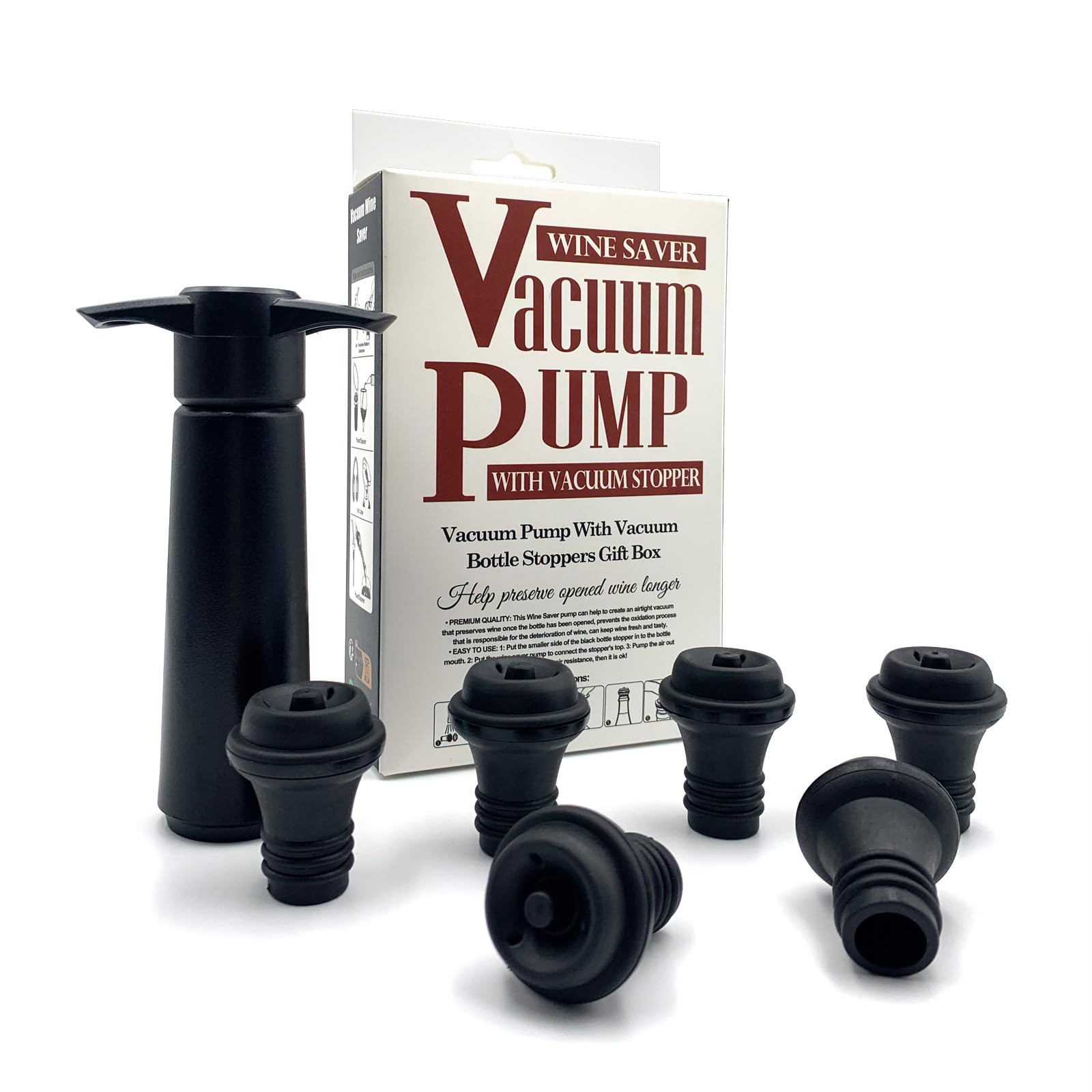Bomba de vacío Wine Saver con 6 tapones, bomba de vino, protector de vino, tapones de champán, bomba de extracción de aire de vino, conservador de vino