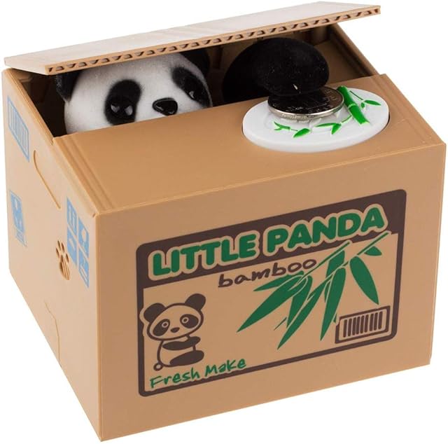 Pinkgarden Panda Money Box for Kids, Cute Piggy Bank with Automatic Stealing Coin Money Bank and Clear English Voice Prompt for Girls Boys