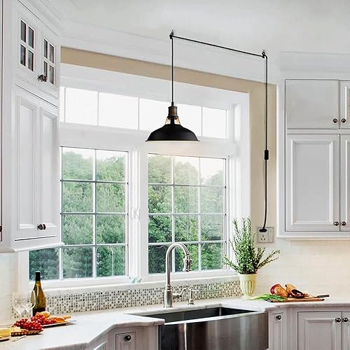 Miniatura 3 de CLAXY Juego de 2 lámparas colgantes ajustables con interruptor de encendidoapagado de granero negro