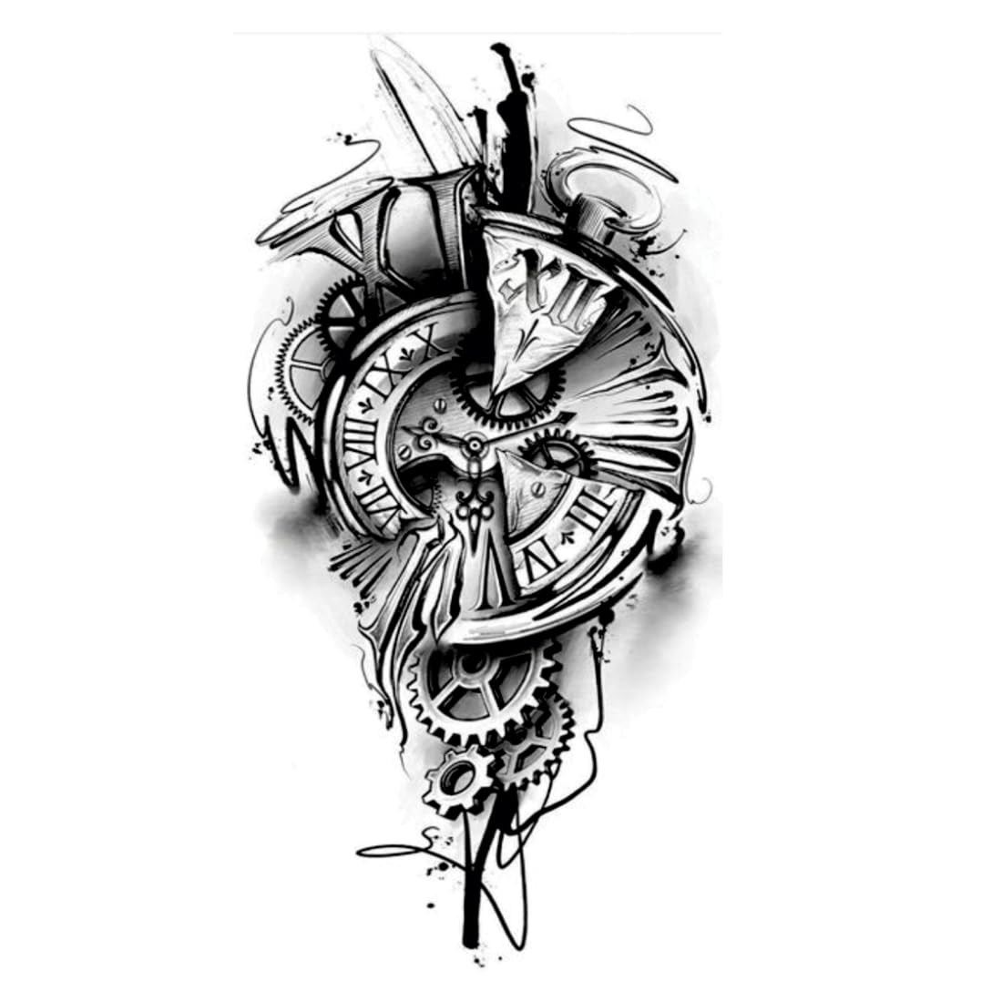 Steampunk Clockwork Heart Temporary Tattoo On Forearm With Ultra HD Mechanical Gear, Fine Line Industrial Art Design, Waterproof Skin-Safe Ink & Natural Realistic Matte Finish-picture-56