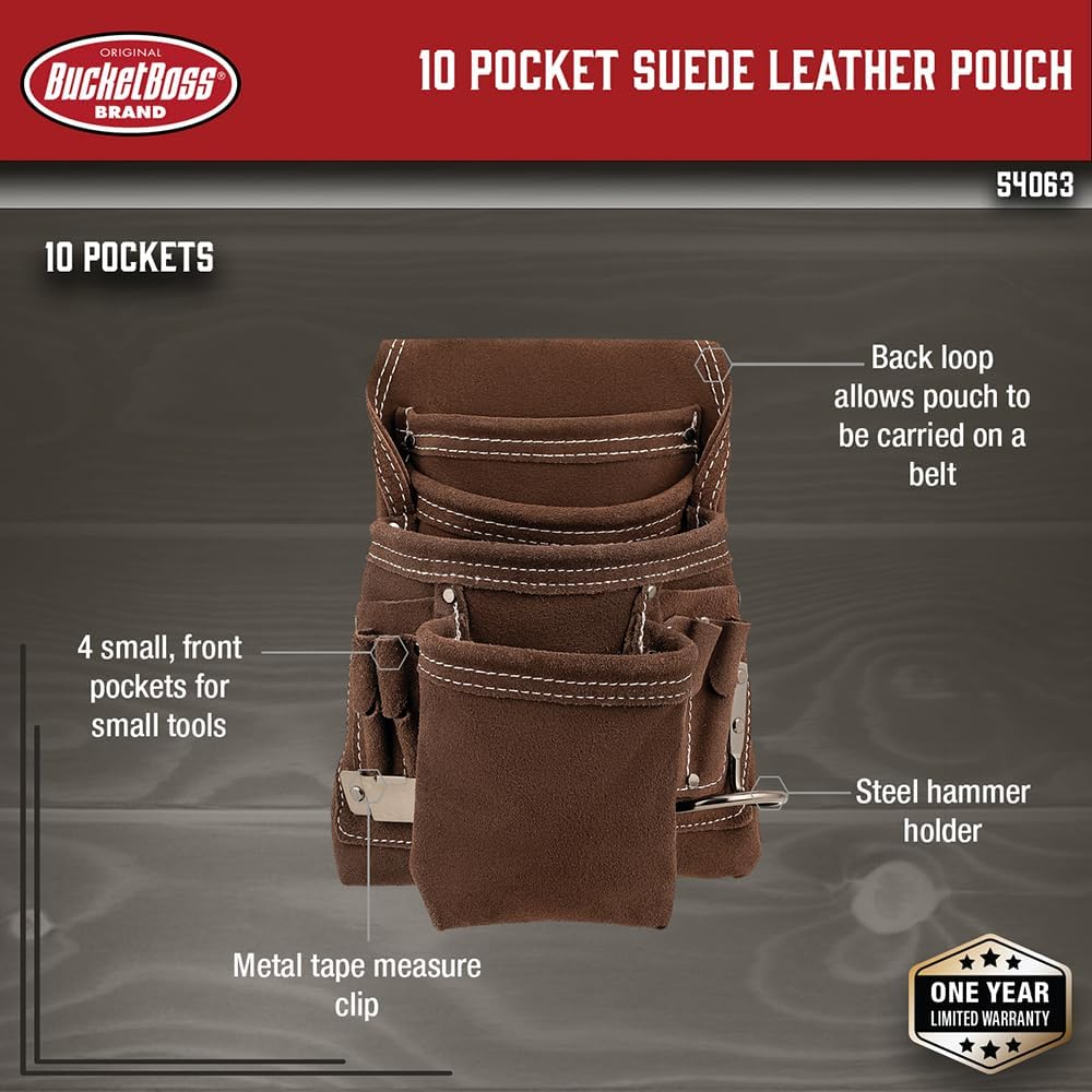 Bucket Boss 54063 10 Pocket Suede Leather Tool Pouch