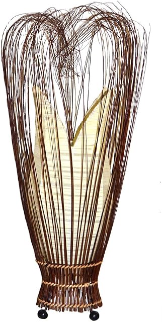 Present Company | Small Fabric Cream Floor Or Table Lamp Tulip Shape Coconut Grass Hand Crafted and Fairly Traded from Bali | Bohemian, Hippie Decor, Colourful Home