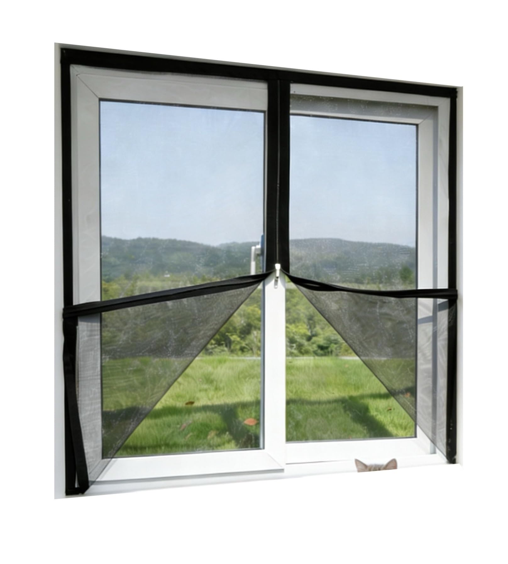 1PC Black Insect-Proof Window Screen Double-Sided Zipper Mesh Curtain For Windows Bedroom Greenhouse Breathable(H 180cm(71in),Width 80cm(31in))