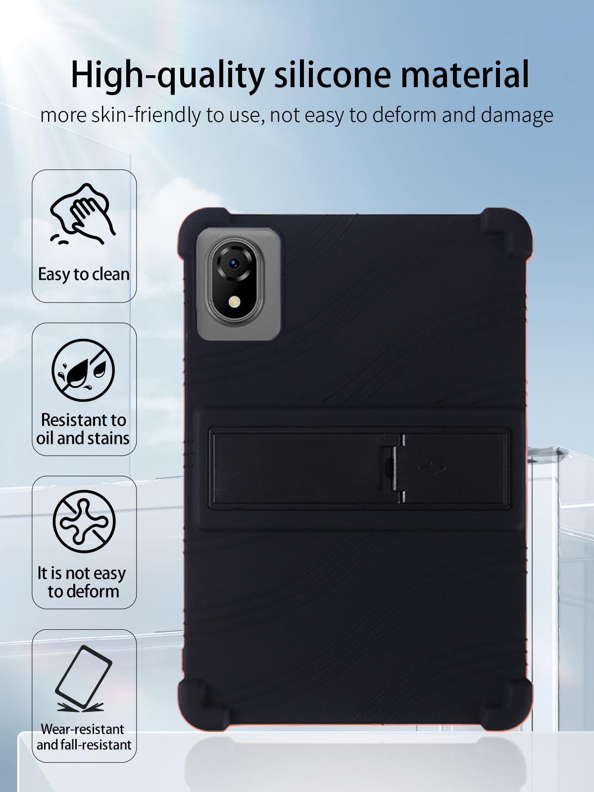 Custodia per tablet DOOGEE U10-V Android 15, custodia per tablet da 10 pollici, in morbido silicone regolabile, leggera e adatta ai bambini, colore nero.