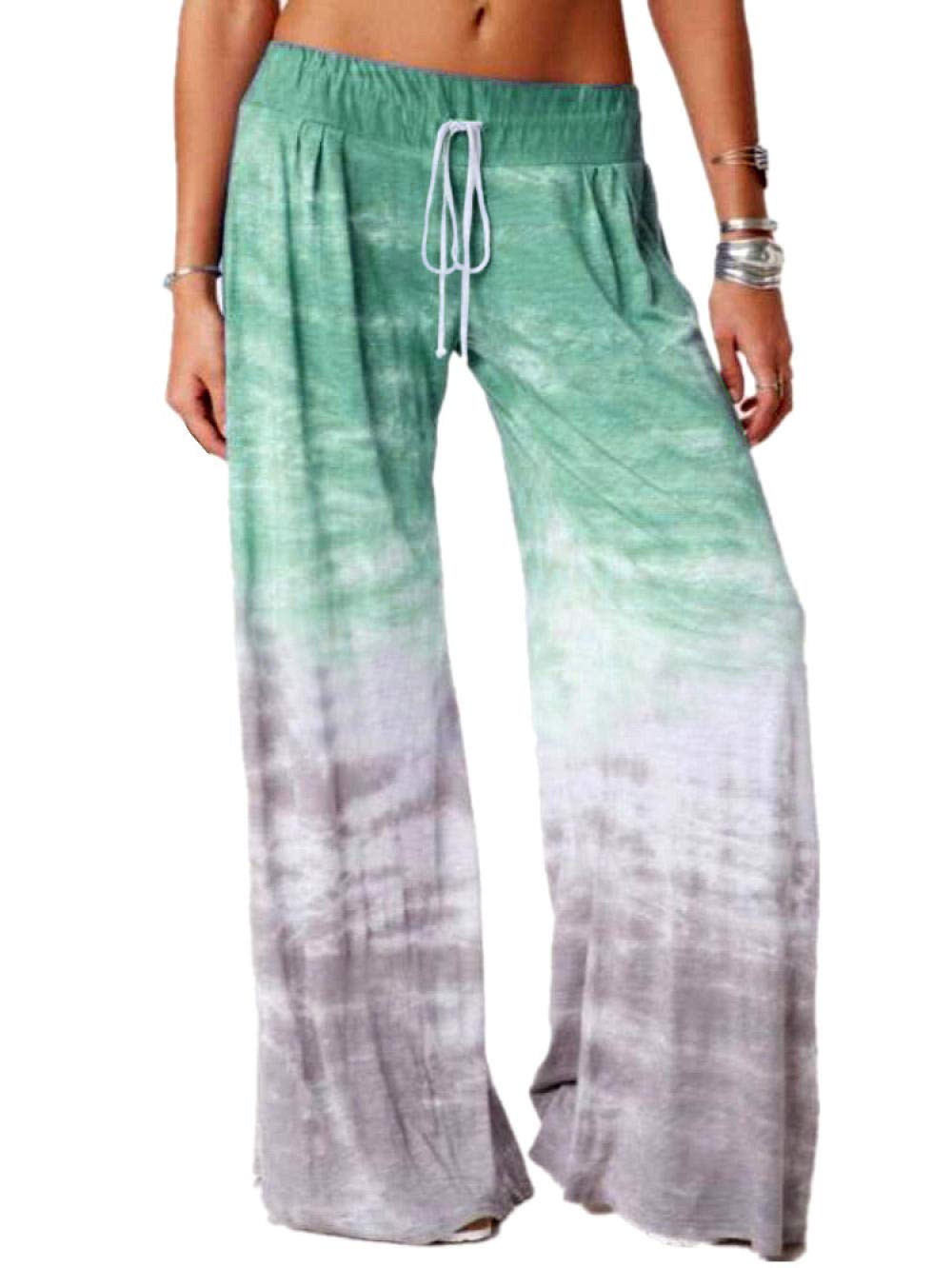 MLLM Leggings No Transparenta de Yoga Mujer,Pantalones Holgados de Yoga degradados, Pantalones Deportivos de Pierna Ancha Estampados-Verde_L,Pantalones de Yoga Pantalones Pirata Deporte