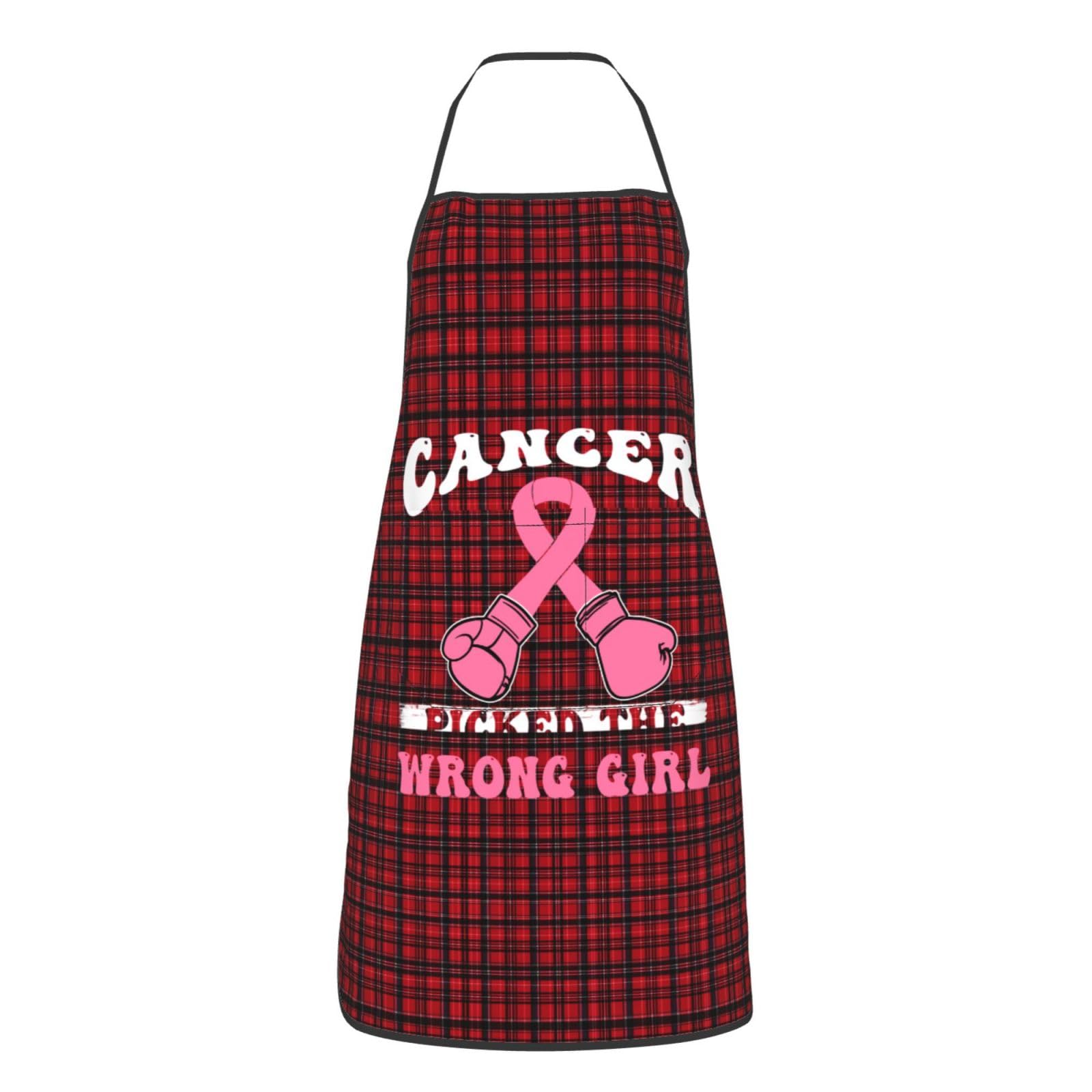 nopicsn Cancer Picked The Wrong Girl Breast Cancer Apron for cooking with Pockets Women Men Kitchen Chef Funny Aprons