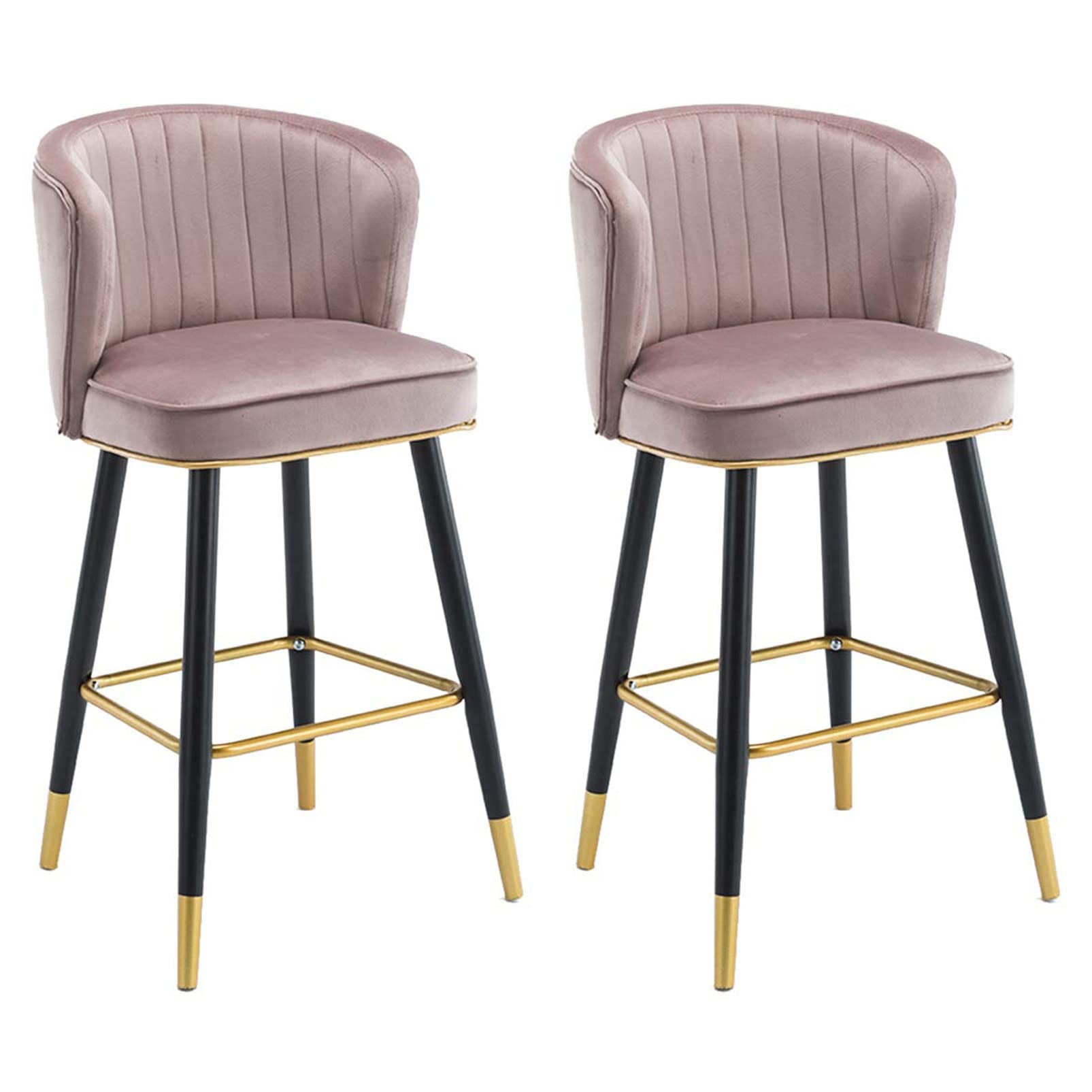 AYCDL Bar Stools Set of 2 Modern Velvet Barstools with Back and Footrest, Upholstered Counter Height Bar Stool for Kitchen Counter Island,Dark Pink-65cm