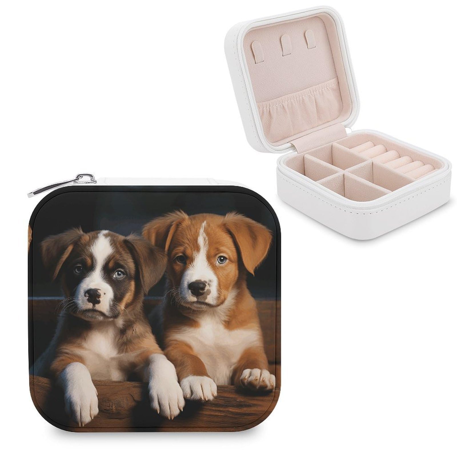 LZQPOEAS Puppies Dogs Pets Animals Jewelry Box, PU Patterned Storage Case, Portable Travel Jewelry Organizer Box for Storing Rings, Pendants, Earrings, Necklaces, And Women's Specialized