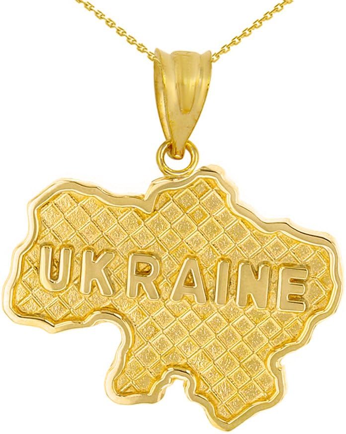 10k Yellow Gold Country Map Of Ukraine Pendant Necklace