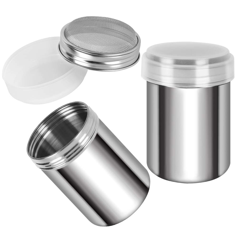Accmor2pcs Powdered Sugar Shaker Duster, Cinnamon Shaker Flour Sifter, 14oz Stainless Steel Fine Mesh Dredges Shakers for Cinnamon Flour Salt Pepper