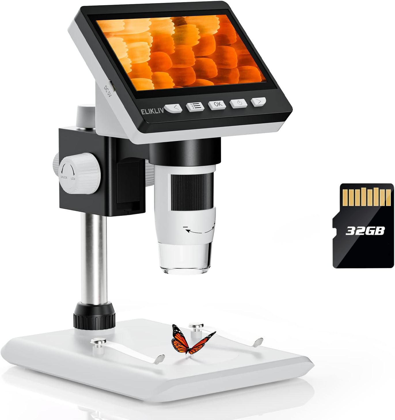 Elikliv EDM43 4.3" Coin Microscope, LCD Digital Microscope 1000x, Coin Magnifier with 8