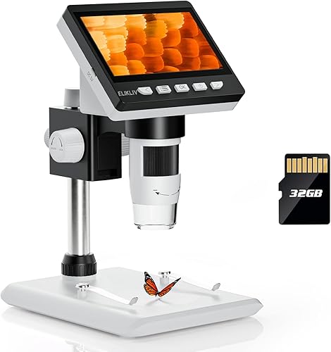 Elikliv EDM43 Microscopio de monedas de 43 pulgadas microscopio digital LCD 1000x lupa de monedas con 8 luces LED ajustables vista de PC compatible