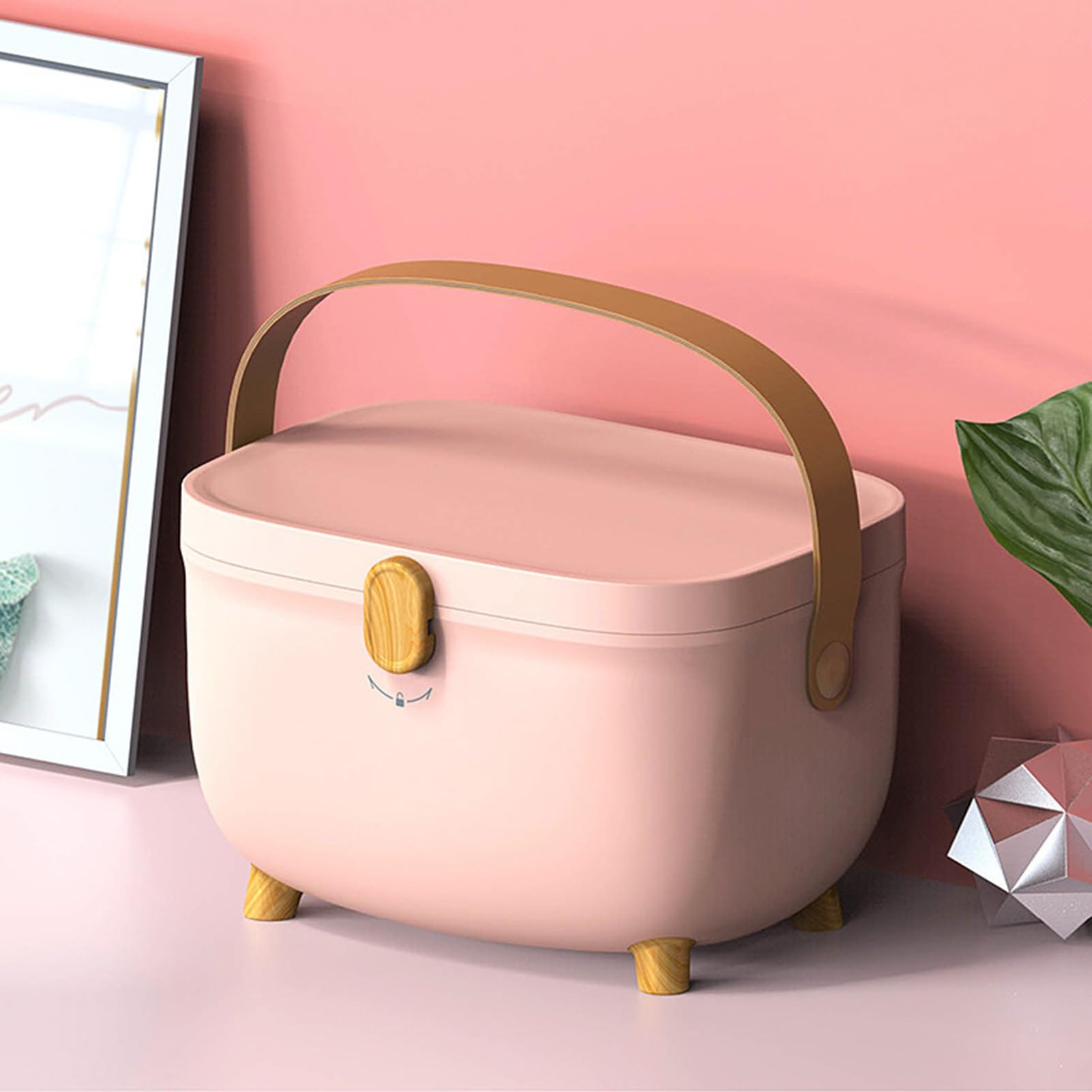 WOHPNLE Oval Medicine Storage Box, Household Double Layer Large Capacity Multicompartment Medicine Organizer Box for Home Dorm (Pink)