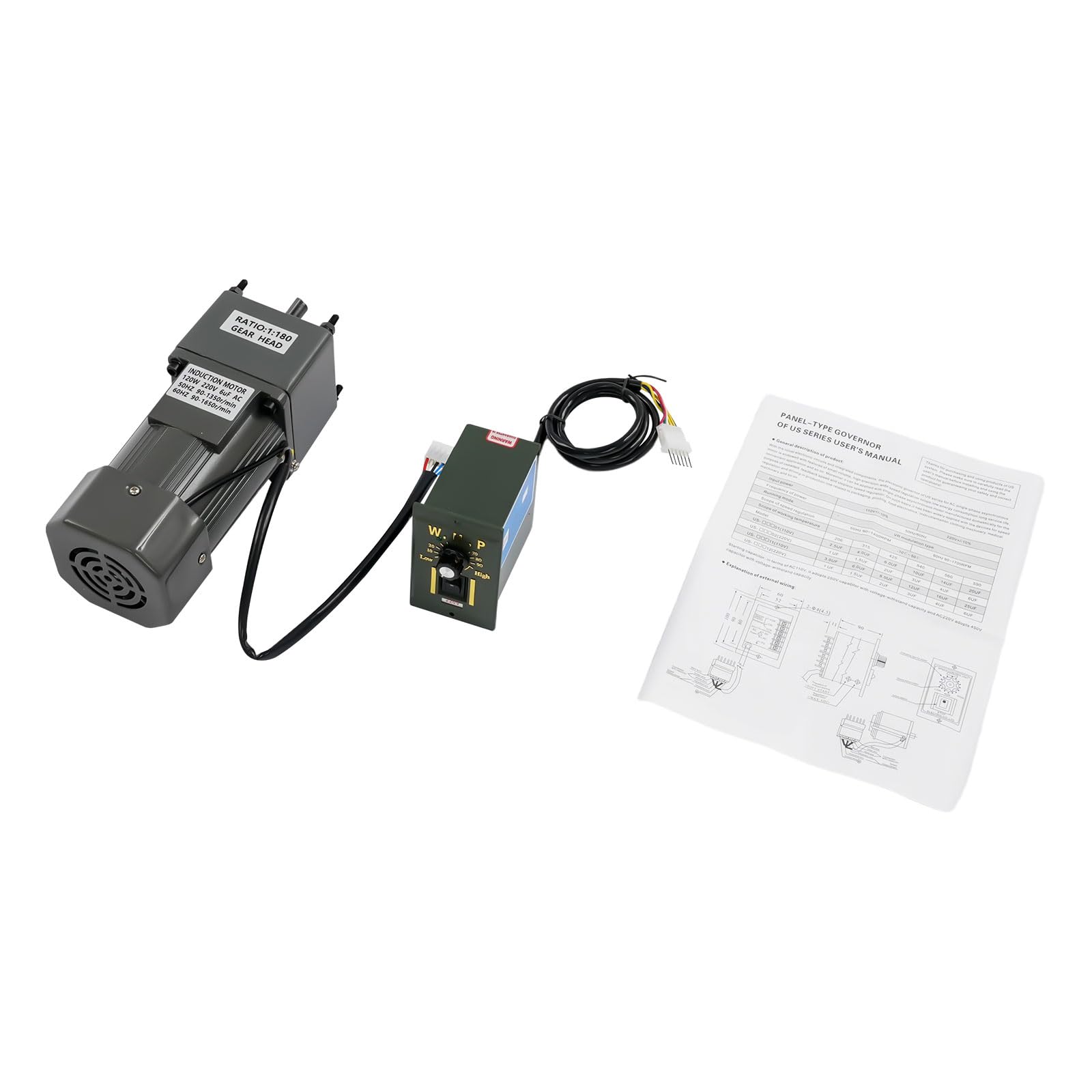 Motor eléctrico de engranaje de 120 W 180 K con función reversible, motor eléctrico de velocidad ajustable con engranaje reductor, motor reductor de engranajes AC de alto par