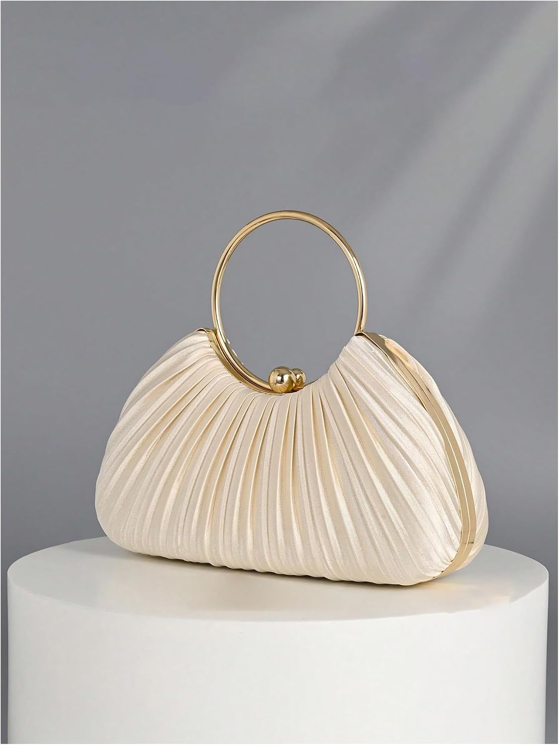 MakeMeChic Women's Metallic Handle Evening Handbags Pleated Single Strap Small Shoulder Bags