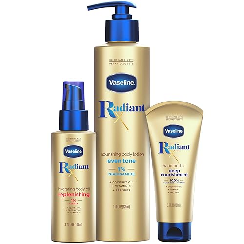Miniatura 1 de Vaseline Radiant X Skin Care Set - Loción corporal nutritiva de tono uniforme con 1% de niacinamida y aceite corporal hidratante con 1% de lípidos +