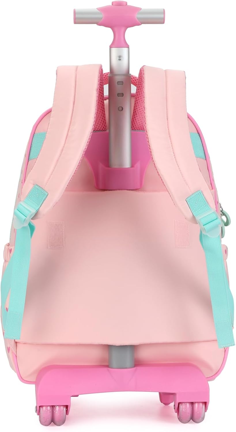 Wheels Rolling Kids Backpack for Elementary Luggage School Trolley Bag with Lunch Box 3pc Set (HEART PINK) - Image 5