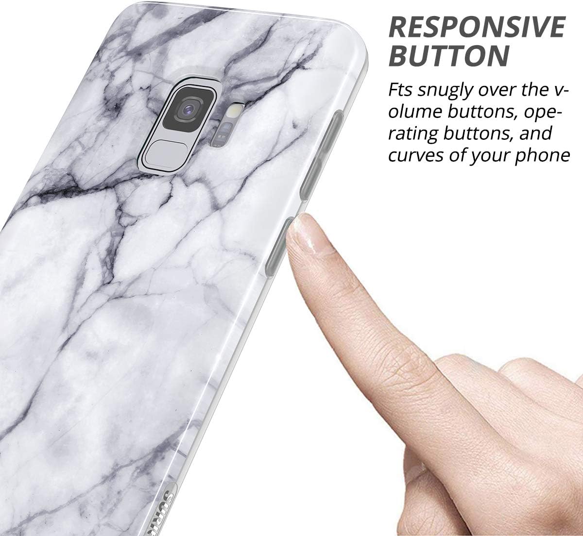 SURITCH Case for Galaxy S9, [Built-in Screen Protector] Natural Marble Full-Body Protection Shockproof Rugged Bumper Protective Cover for Samsung Galaxy S9 5.8 Inch (Black Marble)