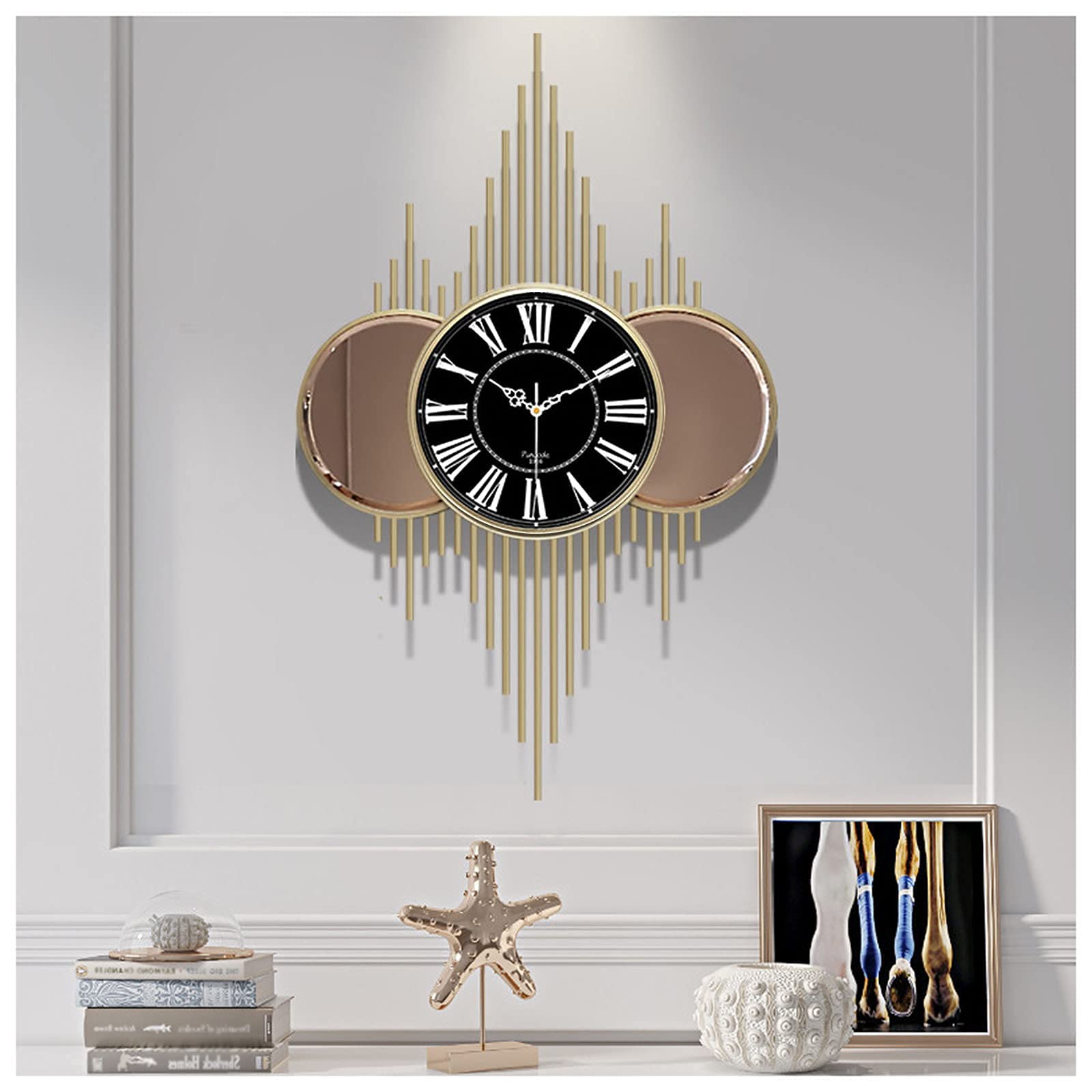 Zegar Ścienny Zegar Artystyczny 50 * 80 Cm Zegary Ścienne, Kreatywny Ręcznie Robiony Metalowy Cichy Bez Tykania Dekoracja Kwarcowy Zegar Ścienny Do Salonu Wejście Biuro Korytarz Sypialnia, Czarny, A,