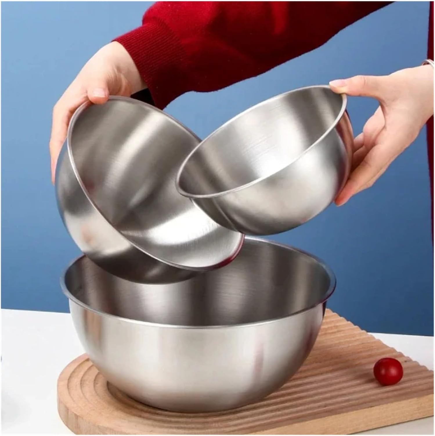 Stainless Steel Mixing Bowl 3PCS Stainless Steel Cooking Bowl, Thickened Mixing, Egg Beater, Salad Baking