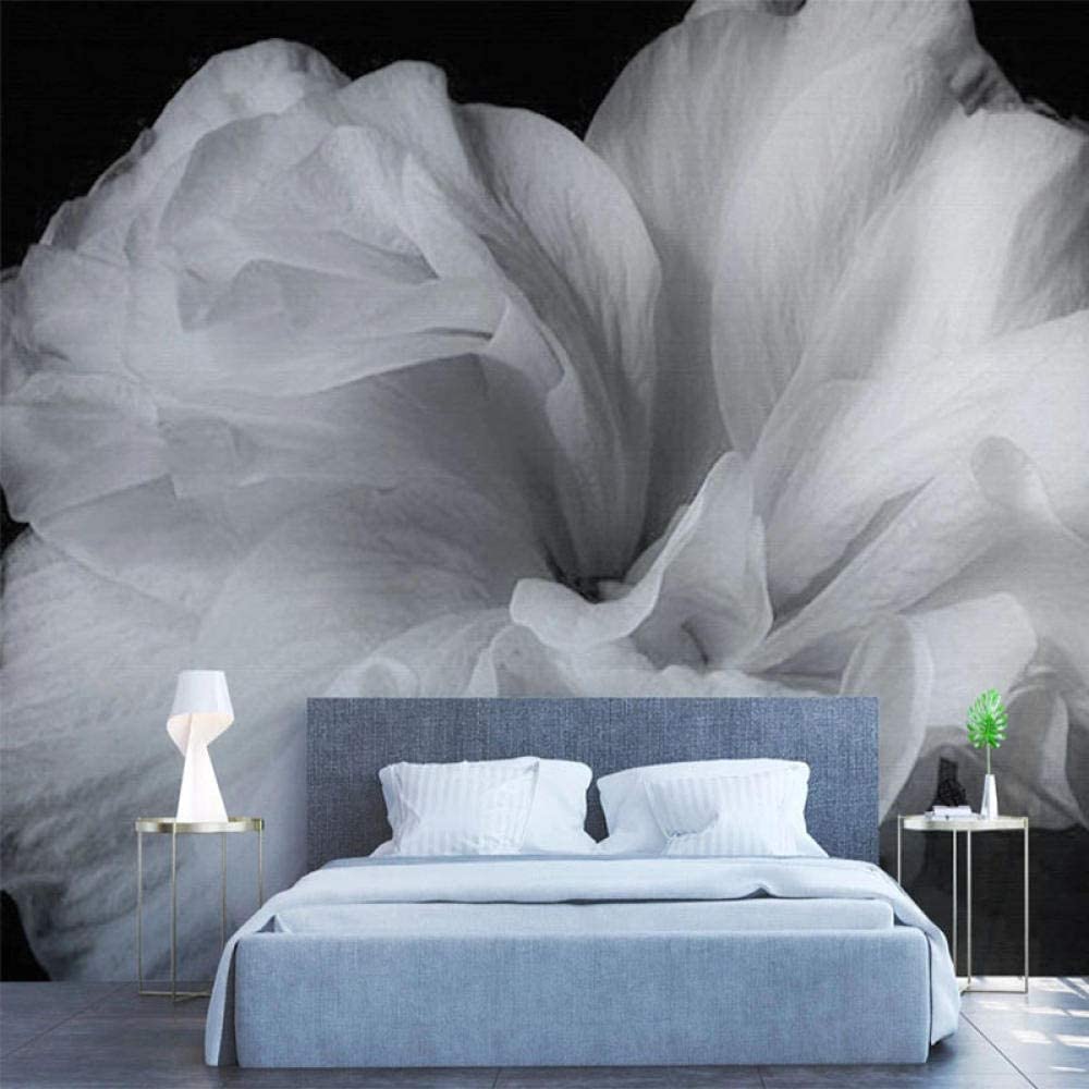 Fiore In Bianco E Nero Astratto Carta Da Parati 3D Murales, Staccare E Attaccare Palazzo Murales Poster, Decoro Ecologico Resistente E Impermeabile Per Camera Da Letto, Bagno, Sala Stu 200(L)x150(H)cm