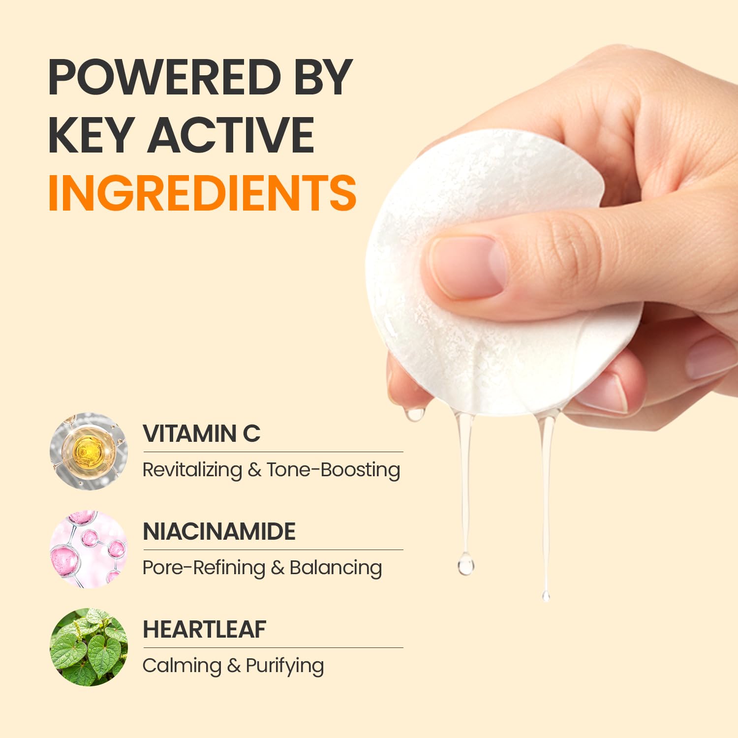 Almohadillas tónicas estimulantes para piel facial grasa coreana, vitamina C, niacinamida, hojas del corazón, hidratantes y calmantes para enrojecimiento, almohadillas tónicas con vitamina