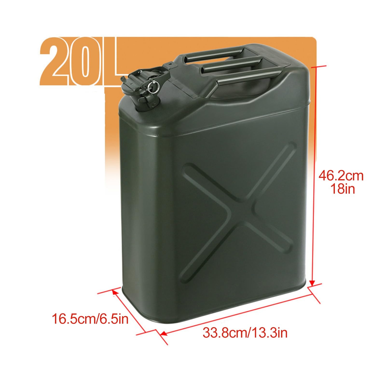 Bidón Combustible Portátil Prueba de Fugas, Contenedor Metálico | Pico y mango fabricados en acero laminado en frío Mecanismo de bloqueo doble, fácil de transportar(20L/5.2Gla)