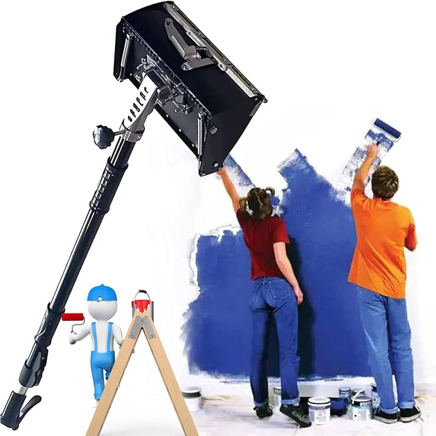 Płaskie pudełko do obróbki płyt gipsowo-kartonowych, narzędzie do tynkowania i skrobania, regulowany uchwyt pudełka 100 cm - 165 cm, kompatybilne z maszyną do tynkowania płyt gipsowo-kartonowych