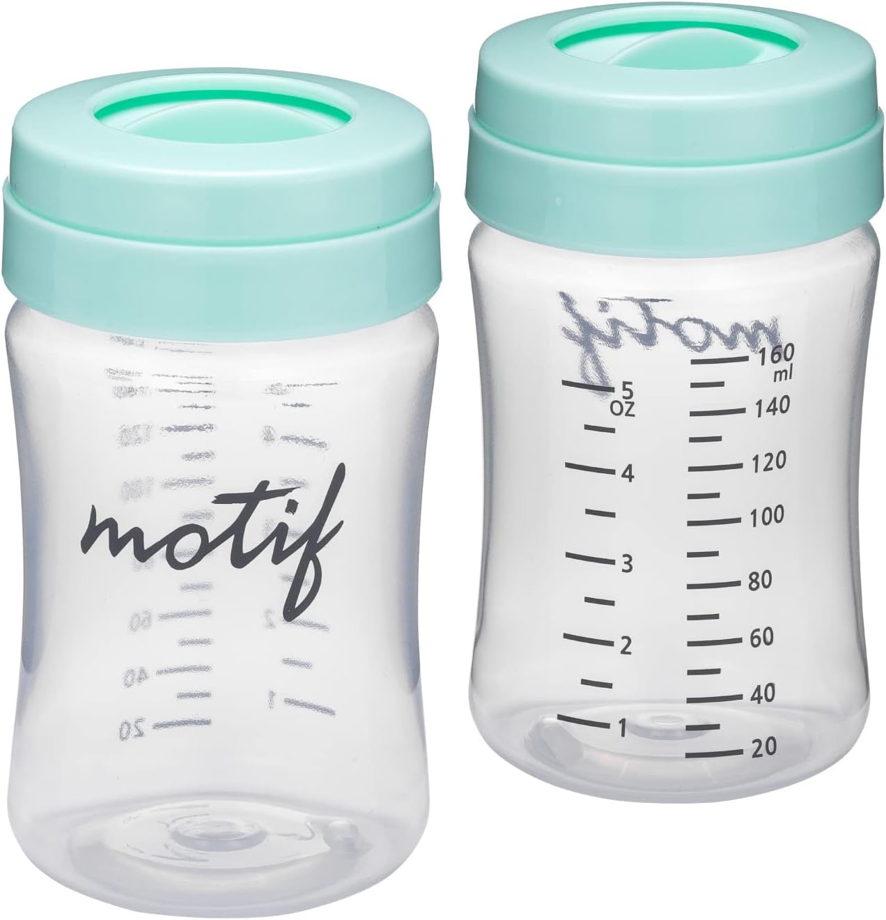 Breast Milk Storage Bottles for Luna Breast Pump - Durable Plastic Breastfeeding Essentials w/Locking Rings, Lids & Nipple Caps - Breast Milk Container (Set of 2, 160 ml)