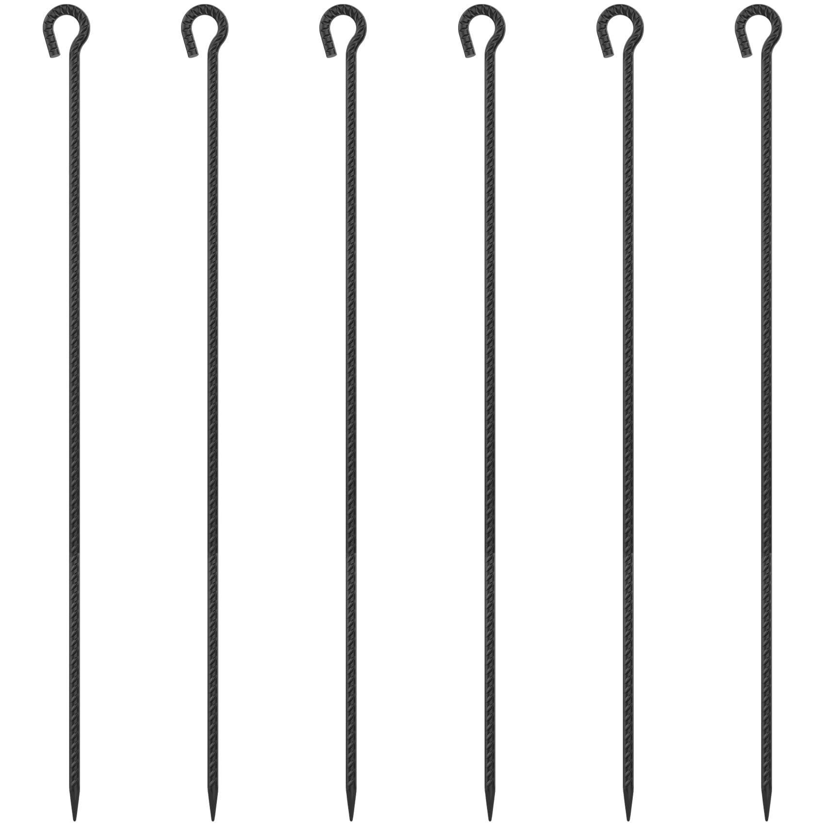 Rebar Stakes 48 Inch 1/2 Inch Diameter Garden Rope Fence Stakes Metal Tree Stakes and Supports Dog Tie Out Stakes for Camping Tent Trampoline Swing Set and Canopies, Black(6 Pcs)