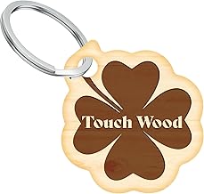 Sticky Art UK Touch Wood Keyring - Special Small Gift, Handmade Wooden Lucky Charm, Good Luck Gift, New Job,Exams, Going Away/Leaving Present, Clover