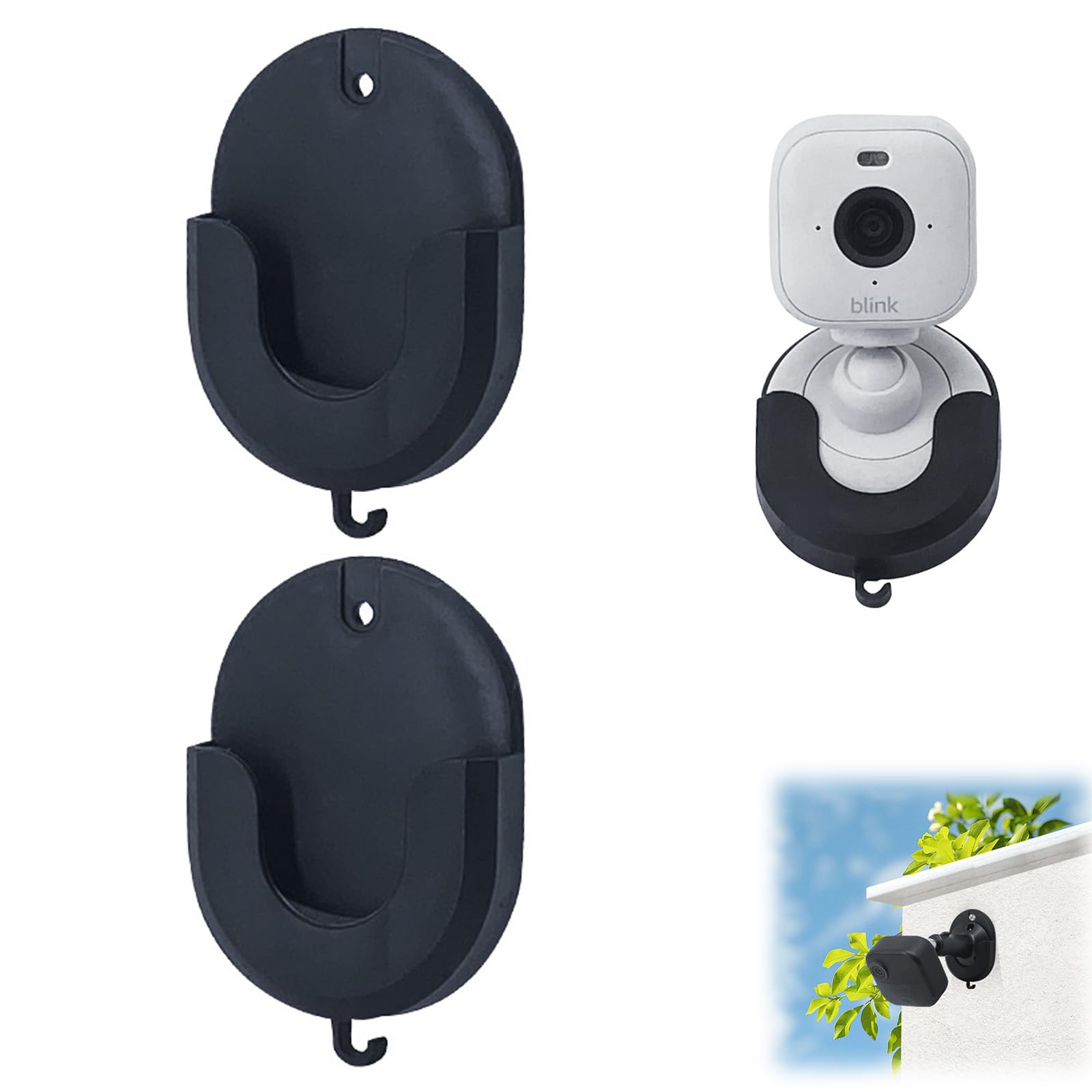 2 Pcs No Drill Camera Wall Mount for Ring Indoor Cam – Strong Adhesive Stick On Camera Bracket – Compatible With Blink Mini/Mini 2 / Mini 2K+ / Outdoor 4 & 3 (Black)