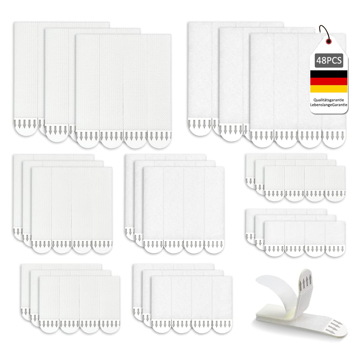 48 Paia (96 Strisce) Strisce per Appendere Quadri, Strisce Adesive con Gancio Resistente all'Acqua, Senza Danni, per Montaggio su Cornice Foto da Appendere a Parete (S/M/L/XL 4 Dimensioni)