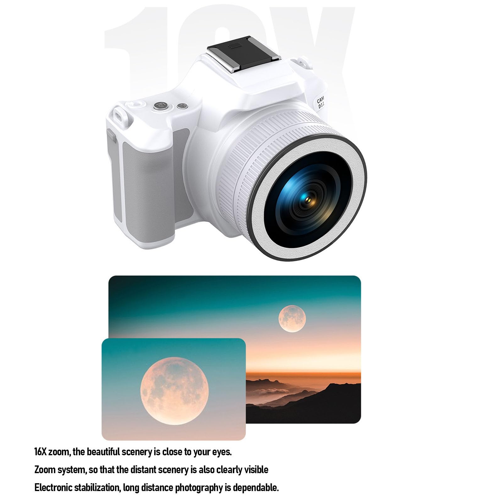 Tbest Przenośny Aparat Cyfrowy 48 MP 2K z Podwójnym Obiektywem i 16-krotnym Zoomem z Filtrami Muzycznymi do Gier do Podróży (WHITE)