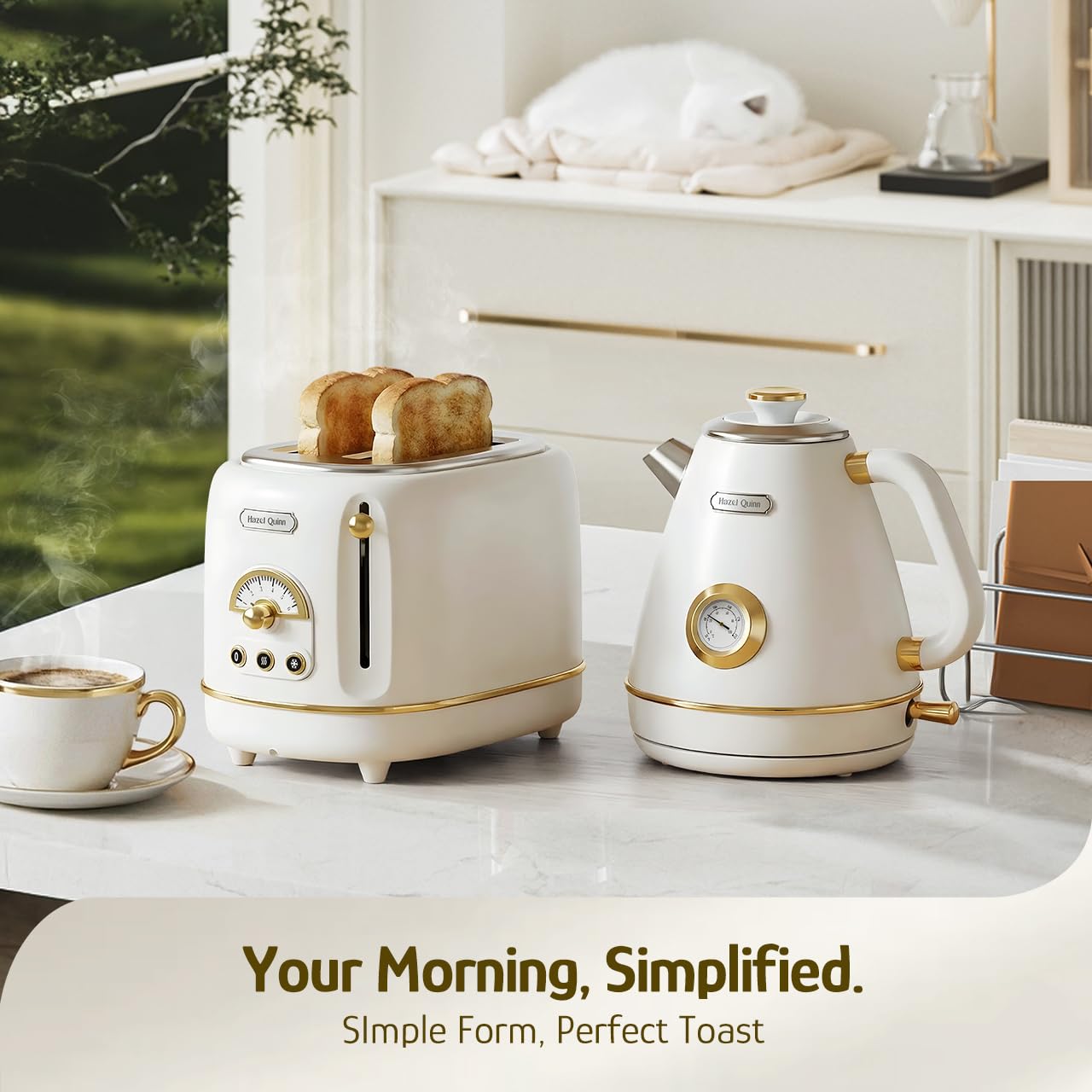 Hazel Quinn X Eduardo Recife Collaboration 2-Slice Retro Toaster, 6 Browning Levels, 3 Functions-Defrost/Reheat/Cancel, Removable Crumb Tray for Easy to Clean, 1.5 Inches Extra Wide Slots: Preal White