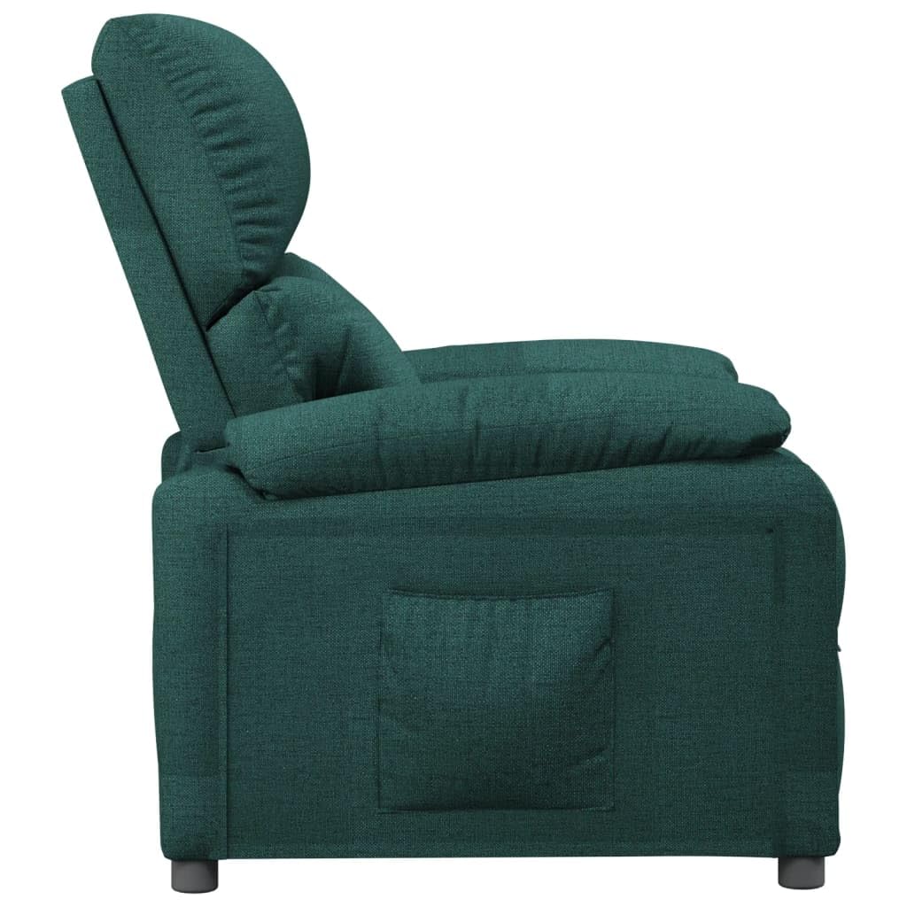 Poltrona relax con funzione reclinabile, poltrona TV manuale regolabile, comoda poltrona TV imbottita con poggiapiedi, moderna poltrona relax in tessuto per soggiorno, verde scuro
