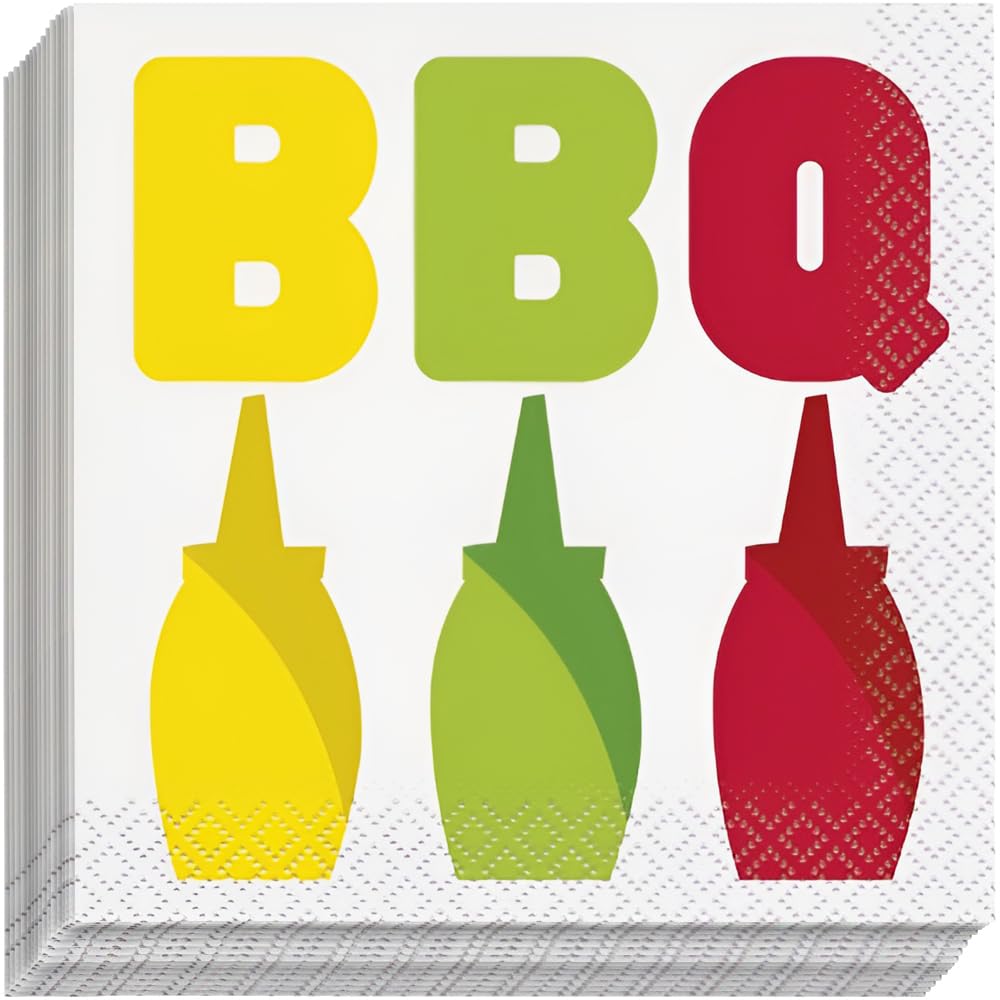 Unique Multicolor BBQ Paper Beverage Napkins (Pack of 16) - Classic Design, Perfect Party Supplies For Outdoor Cooking, Parties & Events