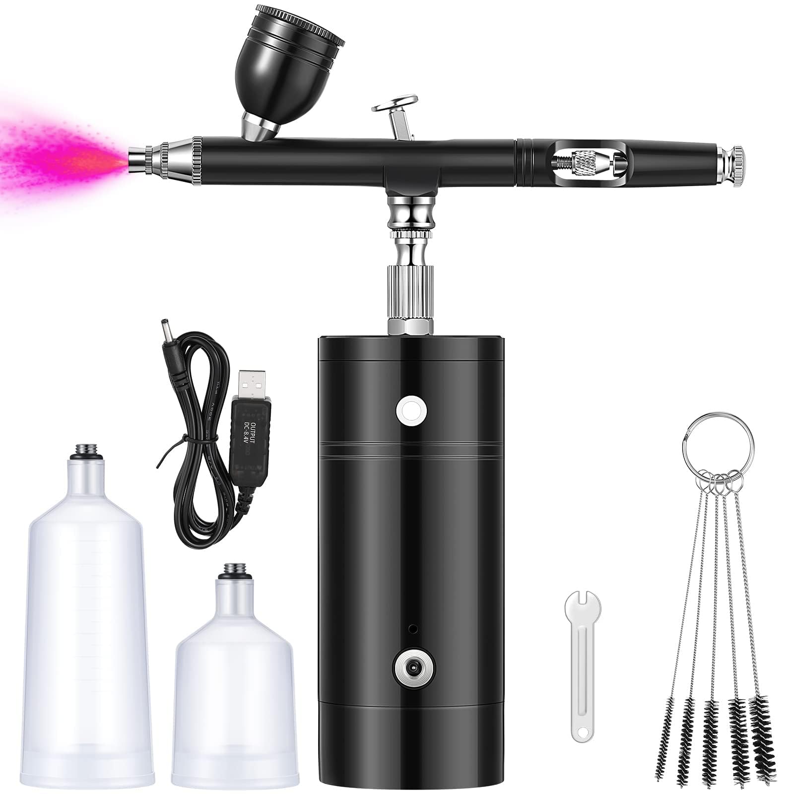 Airbrush Kit, Mini Air Compressor Airbrush Kit, USB Rechargeable Airbrush Dual-Action Cordless Airbrush Rechargeable Mini Air Compressor Airbrush for Cake, Nail, Makeup