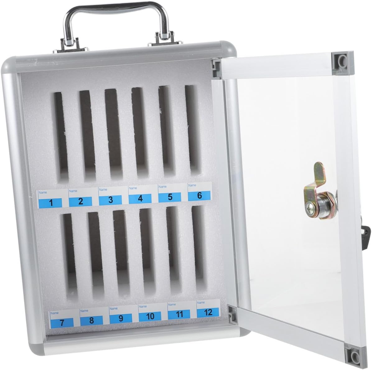 12-Slot Mobile Phone Storage Locker Box with Handle and Security Lock, Sturdy Phone Jail Cabinet for School, Office, and Meeting Room Use