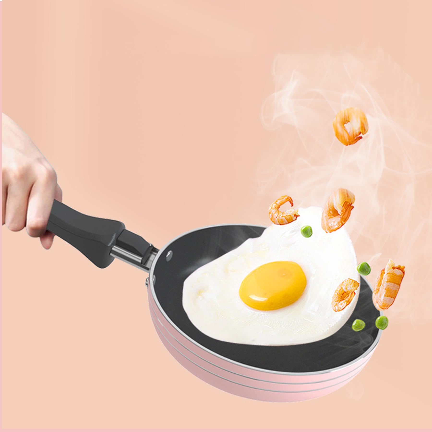 Sartén redonda de 4.7 pulgadas, sartén para huevos, antiadherente, sartén para desayunar con mango largo (rosa) 5