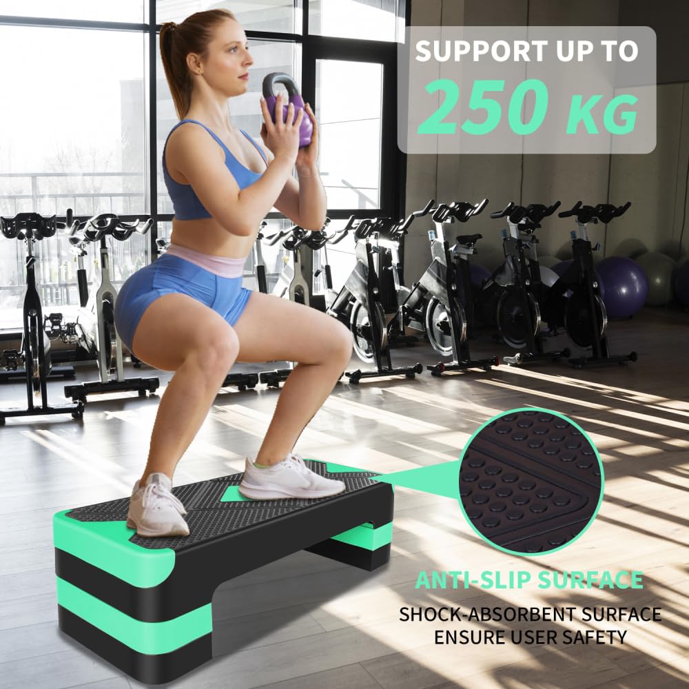 Stepper aerobowy, regulowana platforma fitness, step Board z regulacją wysokości, do treningu cardio, treningu w domu, treningu równowagi i ćwiczeń aerobowych (zielony)