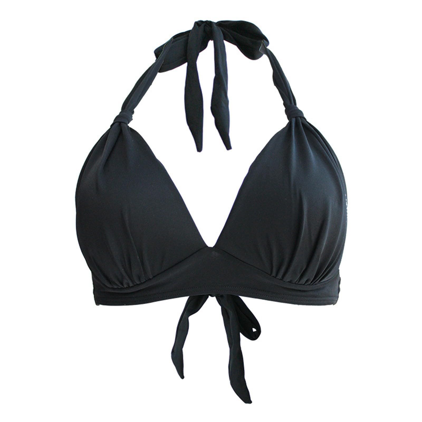 Zestawy Bikini Dla Kobiet Lata 50. Wiązane Na Szyi Węzeł Z Tyłu Miękka Wyściółka Góra Od Stroju Kąpielowego, Czarna, L