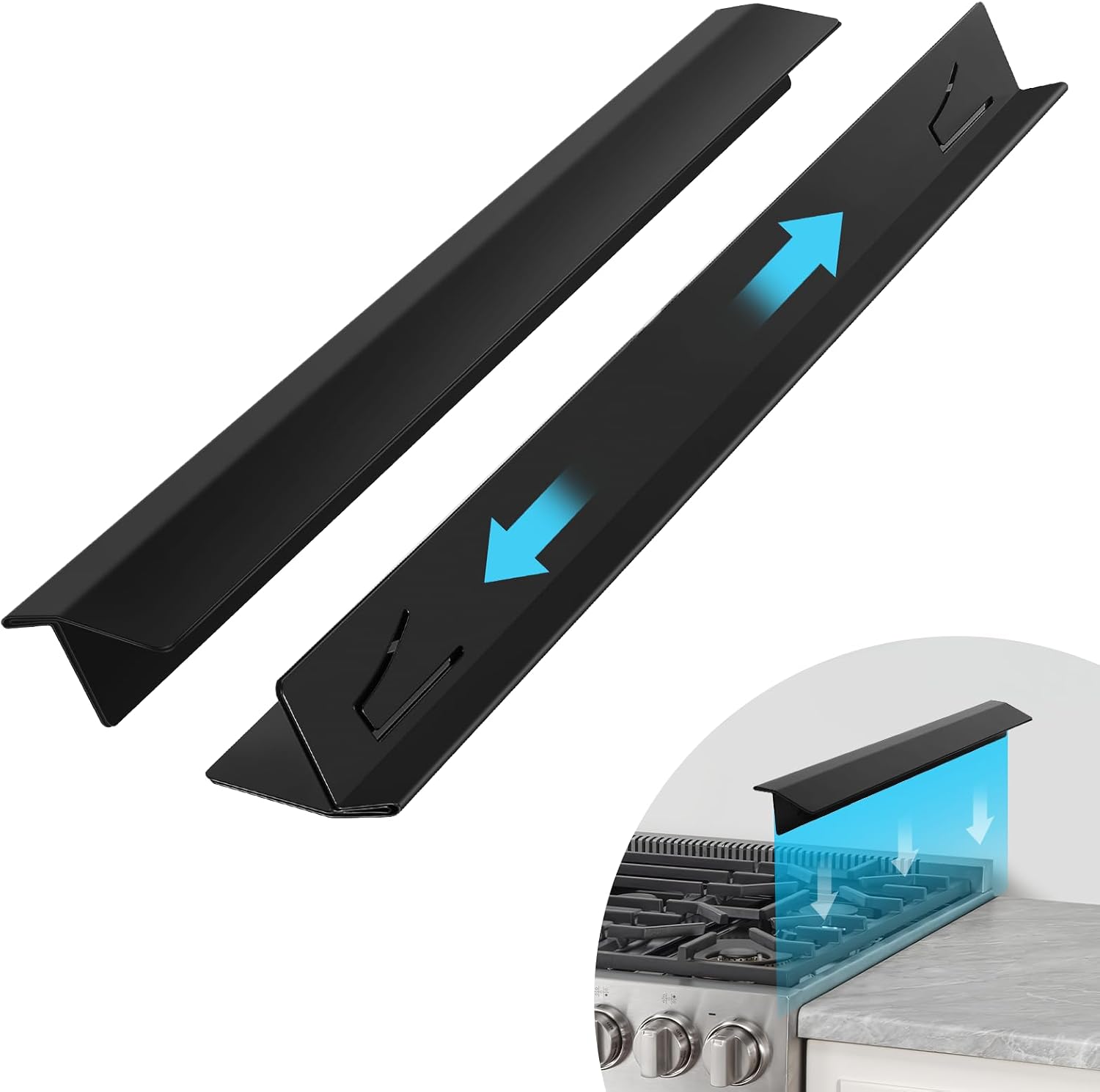 2PCS Stainless Steel Stove Gap Covers, Stove Counter Gap Covers, Oven Gap Cover Length Retractable 16.5" to 33" for A Variety of Furnaces, Heat Resistant Effectively Sealing Spills in Kitchen Black