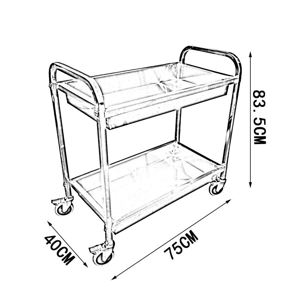 Carrelli Portavivande Multifunzione, Carrelli per Hotel E Magazzini, Fissaggio A Chiodo in Acciaio A 2 Strati, Resistenza alle Alte Temperature, Facili da Spin,Silver-75X40X83.5Cm